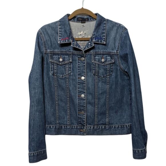 J. CREW Embroidered Girl Power Denim Jacket L - Picture 1 of 7